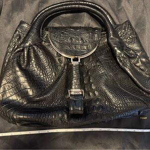 Fendi Black Croc-Embossed Leather Bag